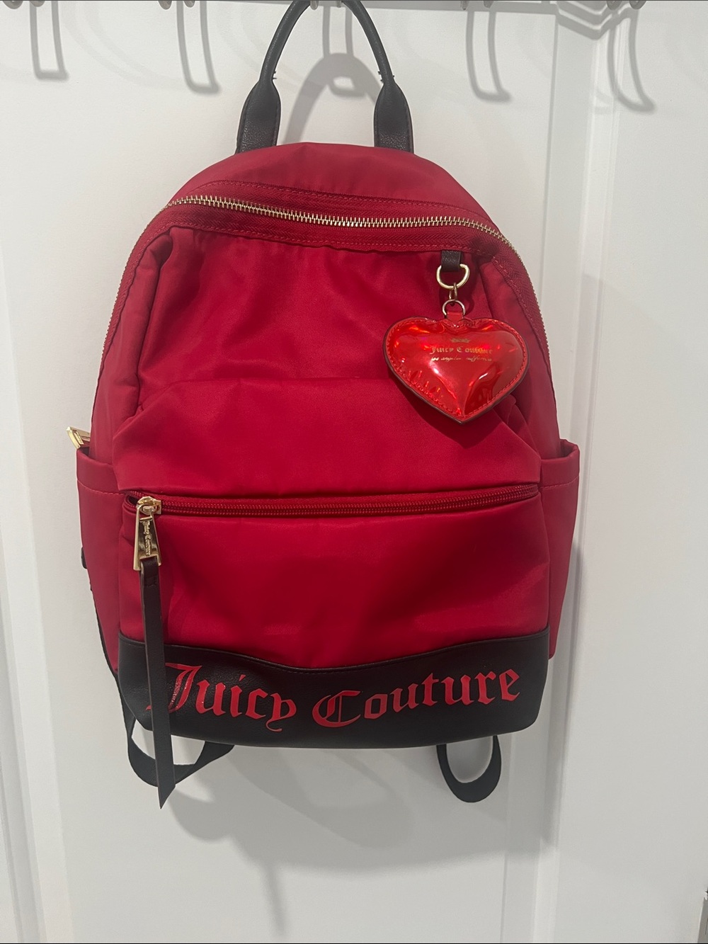 Juicy Couture Small/Medium Red Nylon Backpack with‎ Heart Charm